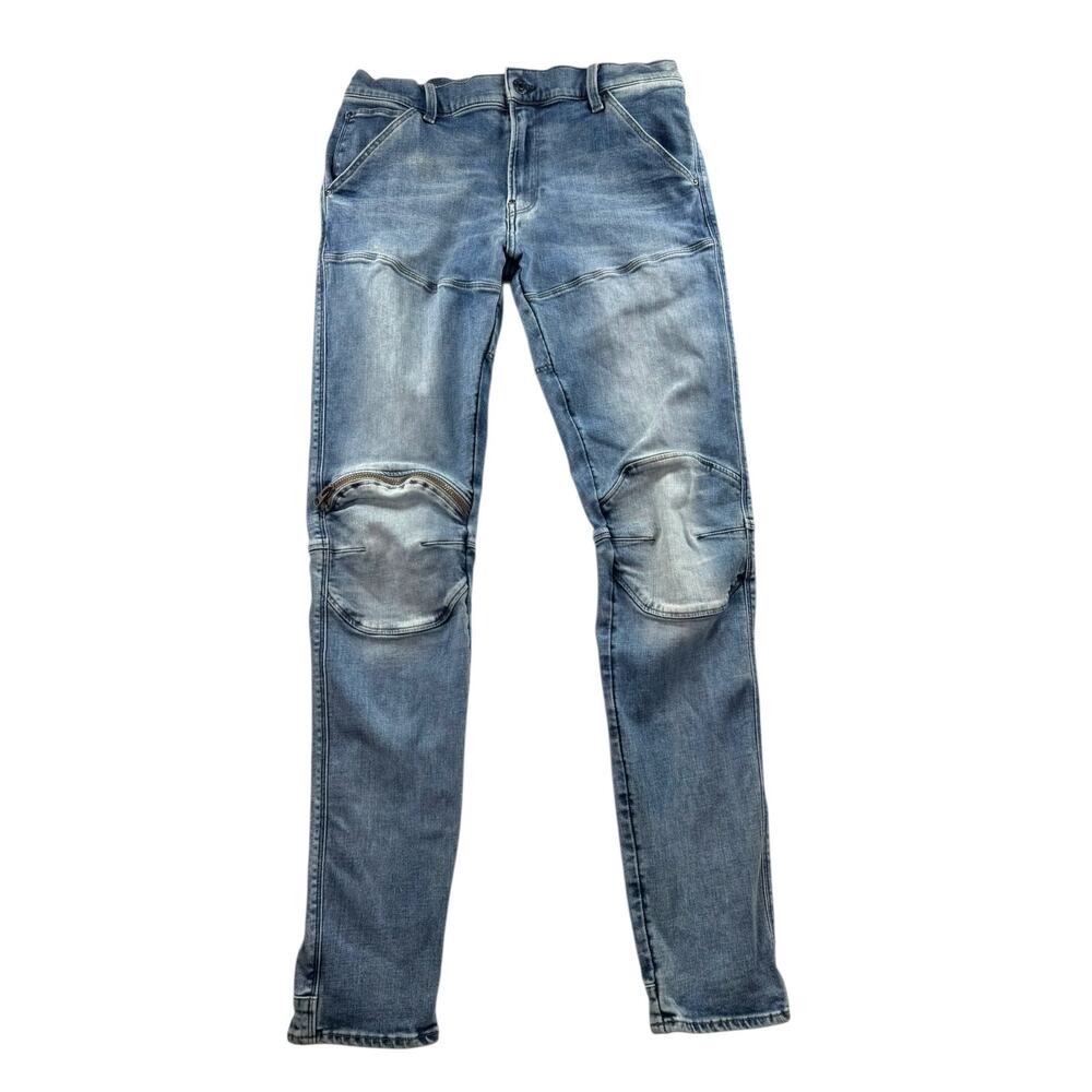 G-Raw RAW 3D Zip Knee Skinny Jeans Mens 34x36 Light Wash 5620 Stretch Grunge